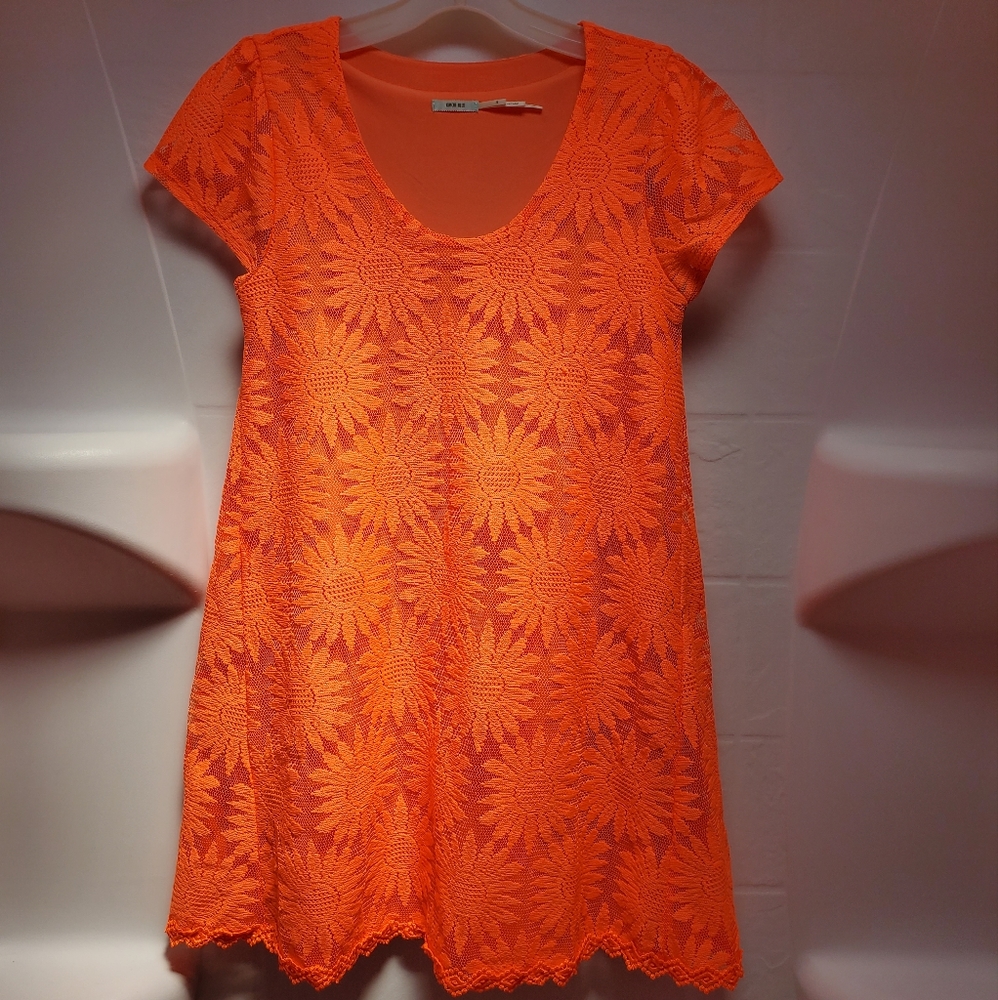 Kimchi Blue Orange Flowere Lace Dress, Size Small